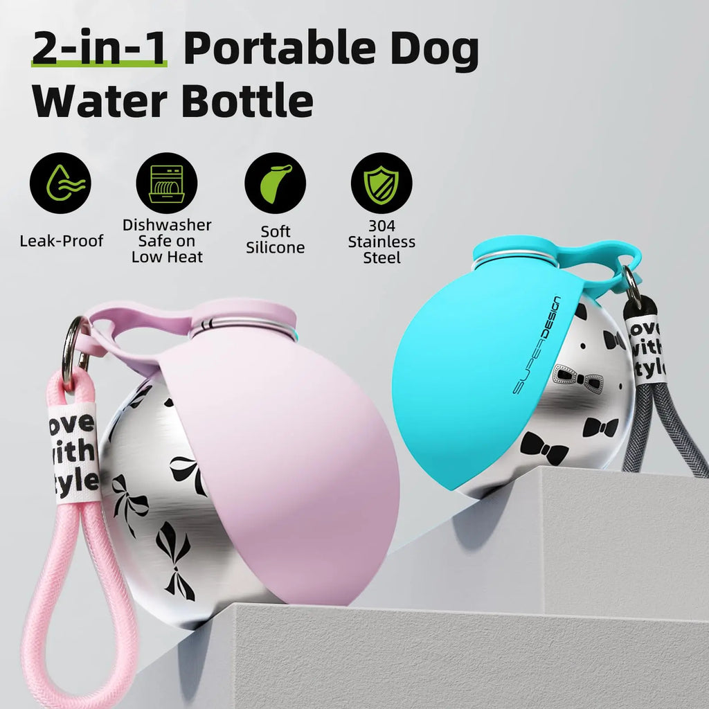 2-in-1 Portable Dog Water Bottle — Leak-Proof Stainless Steel Travel Bottle for Dogs