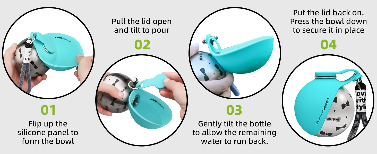 2-in-1 Portable Dog Water Bottle — Leak-Proof Stainless Steel Travel Bottle for Dogs