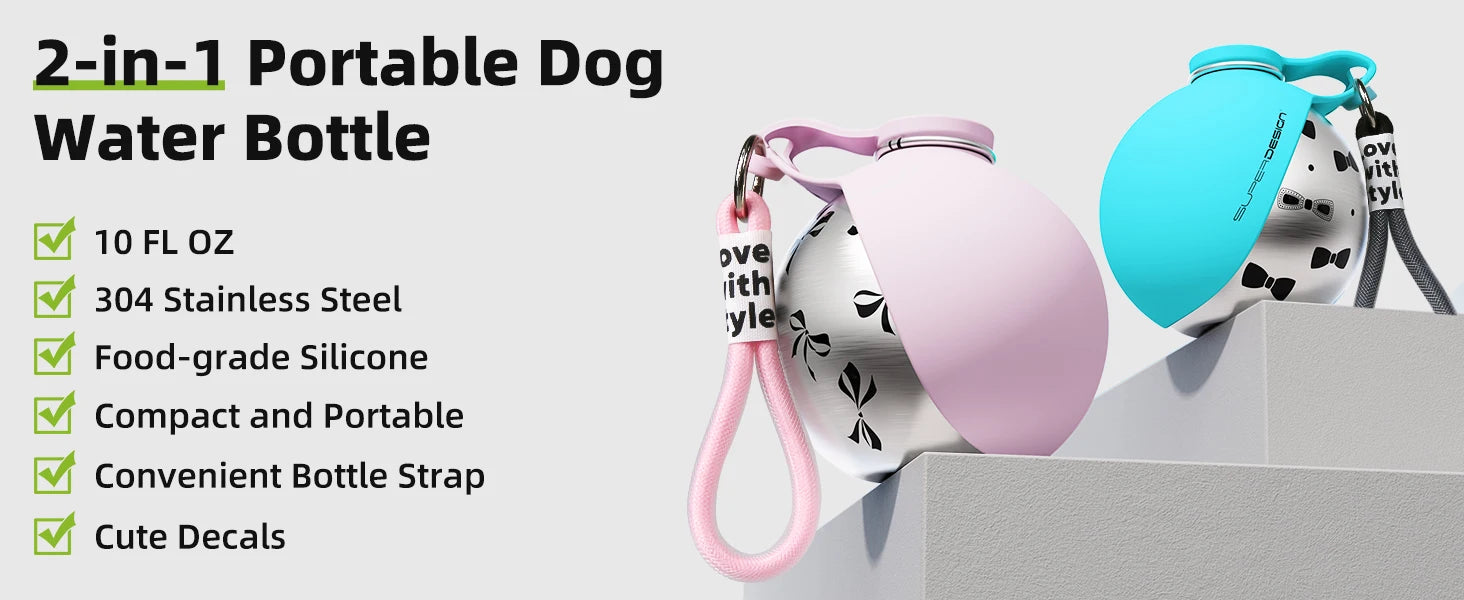 2-in-1 Portable Dog Water Bottle — Leak-Proof Stainless Steel Travel Bottle for Dogs