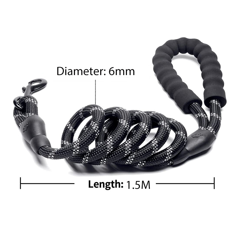 Reflective Dog Leash — Strong Nylon Lead for Small, Medium & Large Dogs