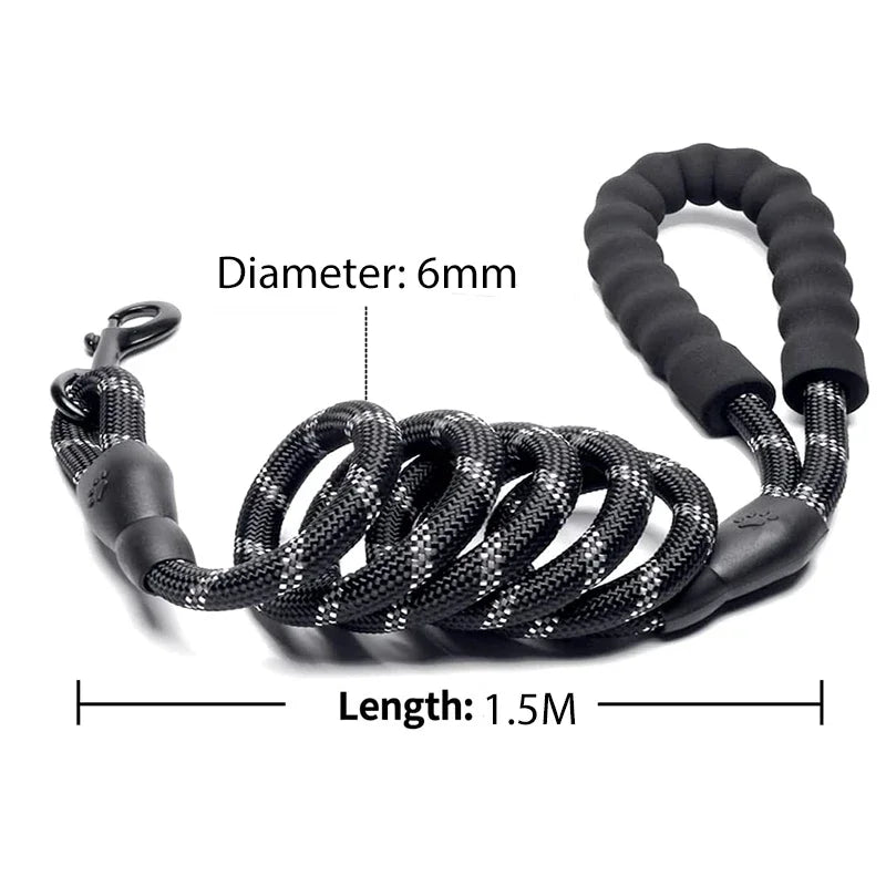 Reflective Dog Leash — Strong Nylon Lead for Small, Medium & Large Dogs