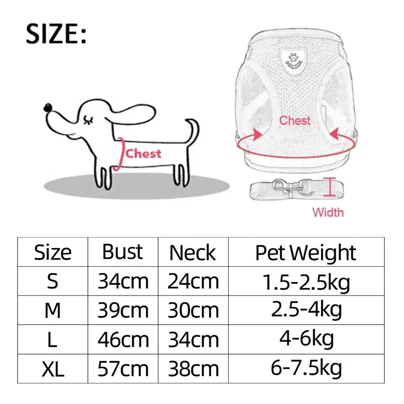 Adjustable Pet Harness Vest with Leash — Soft Reflective Harness for Cats & Small Dogs