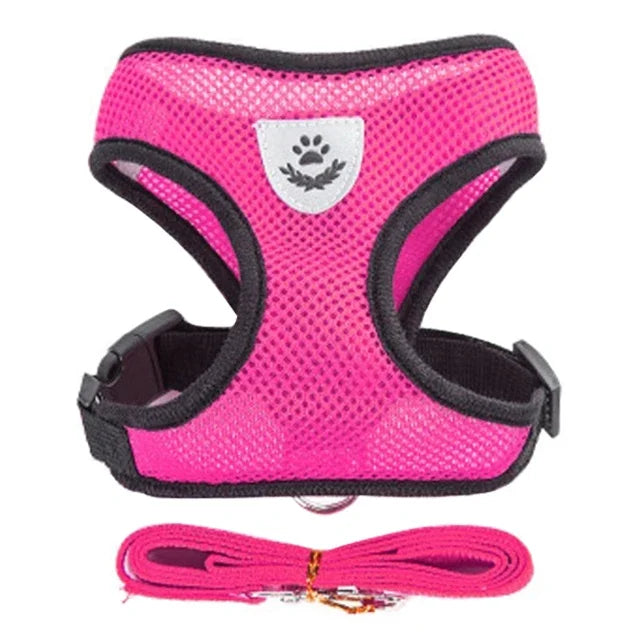 Adjustable Pet Harness Vest with Leash — Soft Reflective Harness for Cats & Small Dogs