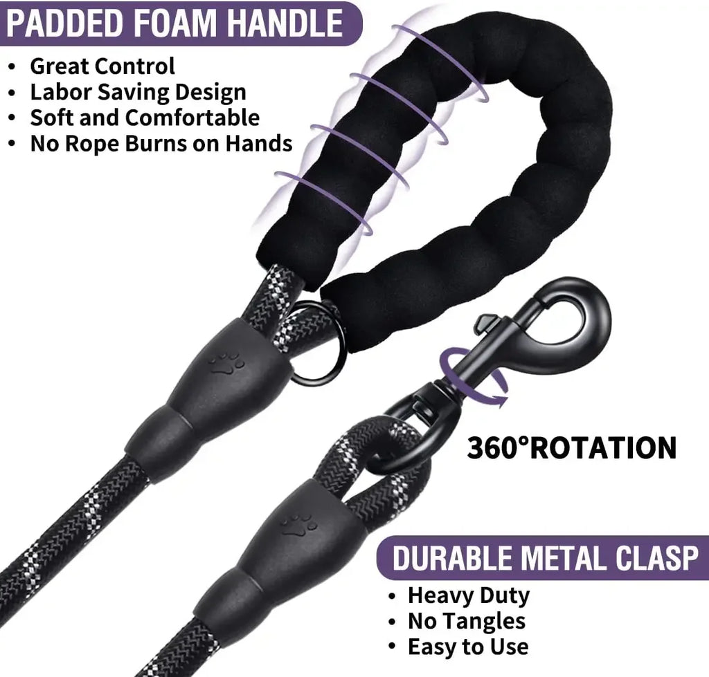Reflective Dog Leash — Strong Nylon Lead for Small, Medium & Large Dogs
