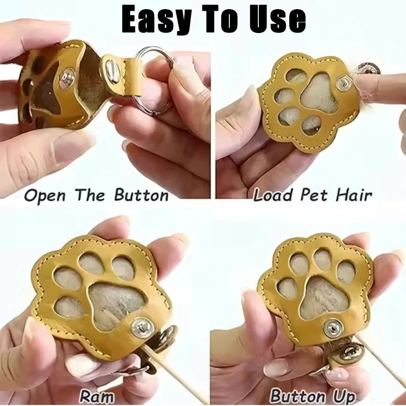 Pet Hair Memorial Keychain — PU Leather Keepsake Locket for Cat & Dog Fur