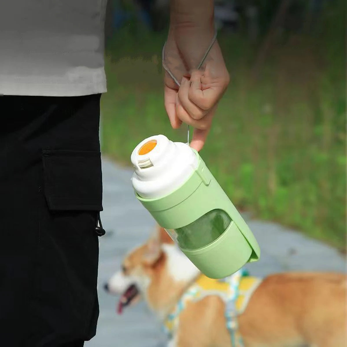 Portable Pet Water Bottle with Food Storage — 2-in-1 Travel Feeder for Dogs & Cats