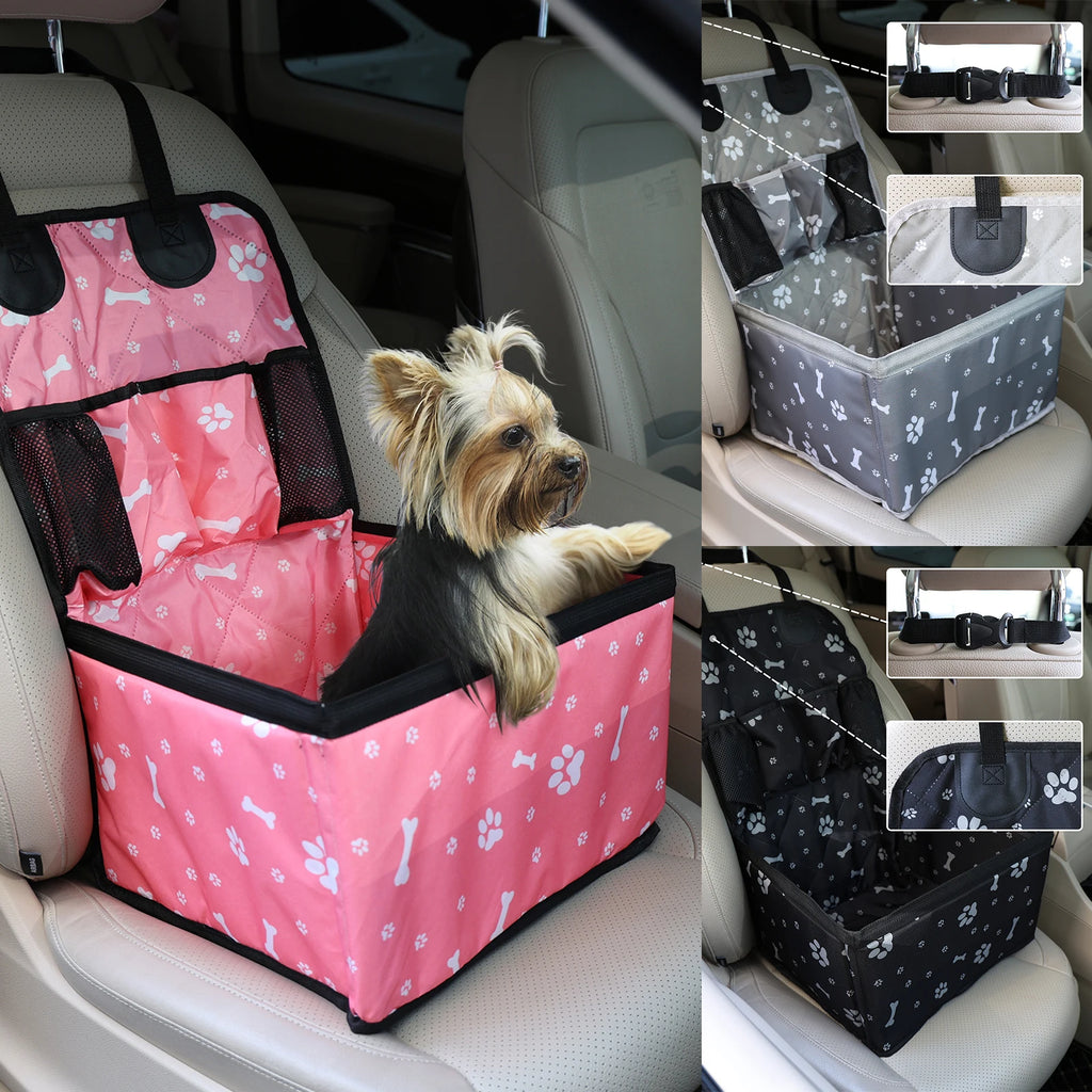 Pet Car Seat with Storage Pockets — Non-Slip Travel Seat Cover for Small & Medium Dogs