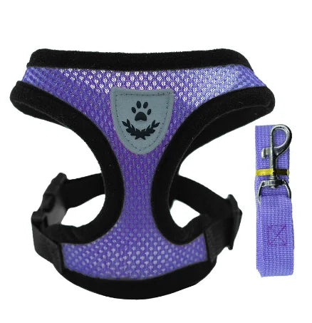 Adjustable Pet Harness Vest with Leash — Soft Reflective Harness for Cats & Small Dogs