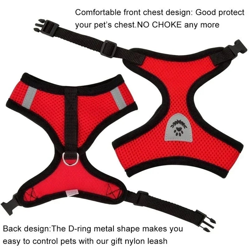 Adjustable Pet Harness Vest with Leash — Soft Reflective Harness for Cats & Small Dogs