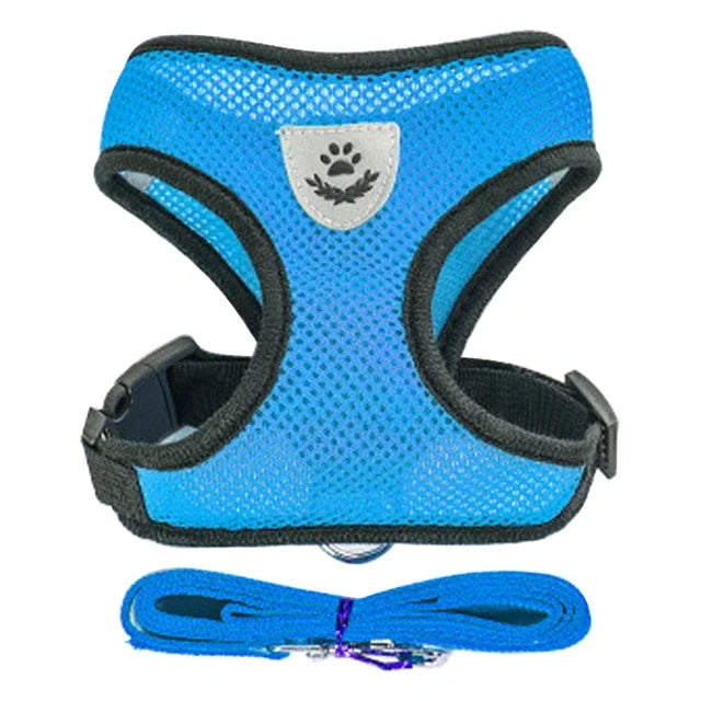 Adjustable Pet Harness Vest with Leash — Soft Reflective Harness for Cats & Small Dogs