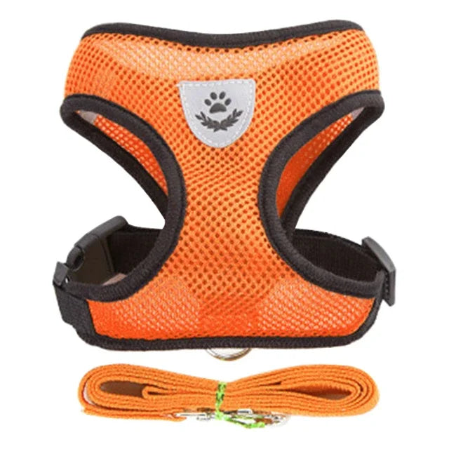 Adjustable Pet Harness Vest with Leash — Soft Reflective Harness for Cats & Small Dogs