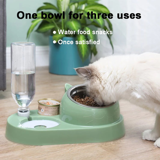 HOOPET Tilted Cat Bowl & Waterer – 16° Stainless Steel Pet Feeder for Cats & Dogs