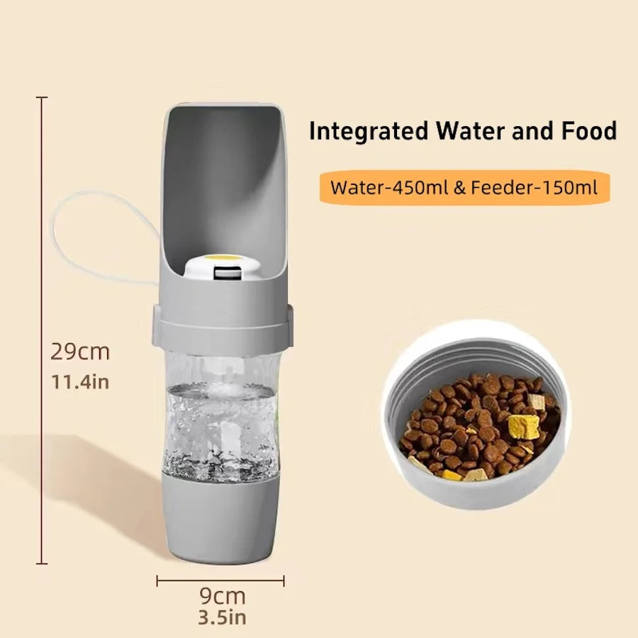 Portable Pet Water Bottle with Food Storage — 2-in-1 Travel Feeder for Dogs & Cats