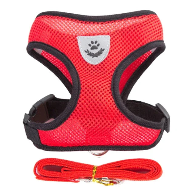 Adjustable Pet Harness Vest with Leash — Soft Reflective Harness for Cats & Small Dogs