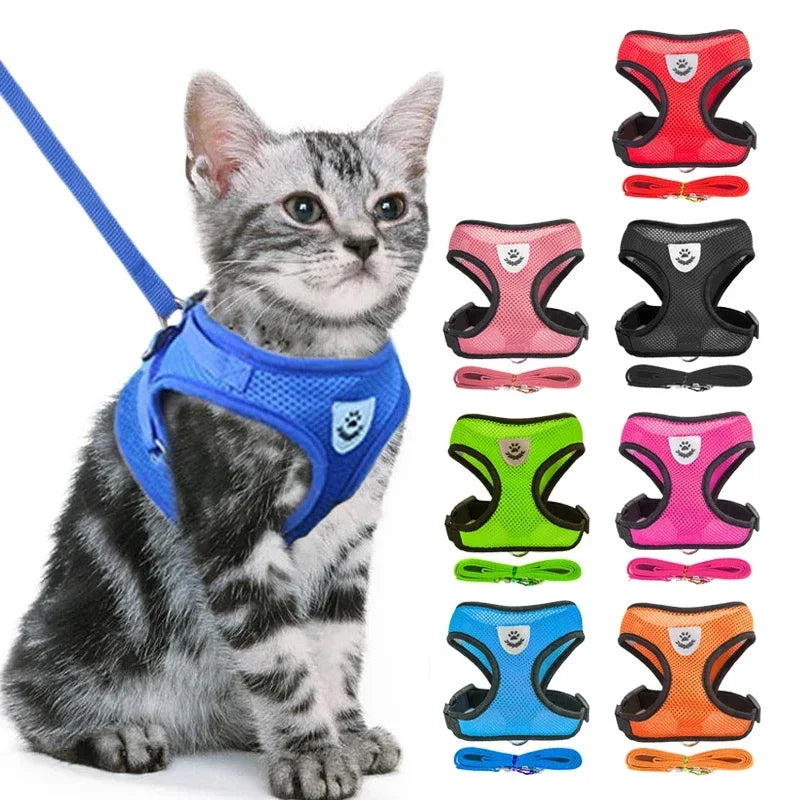 Adjustable Pet Harness Vest with Leash — Soft Reflective Harness for Cats & Small Dogs