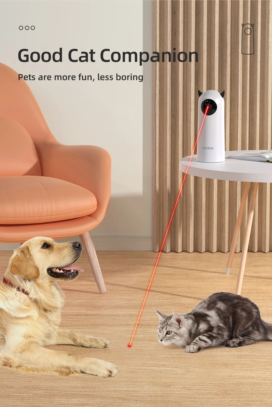 ROJECO Automatic Interactive Cat Toy – LED Laser Teaser for Cats & Dogs