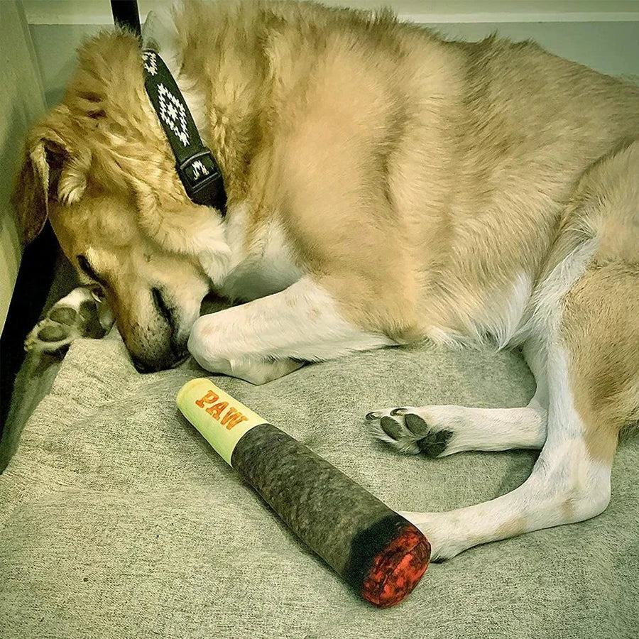 Cigar Squeaky Plush Dog Toy — Funny Interactive Chew Toy for Small & Medium Dogs