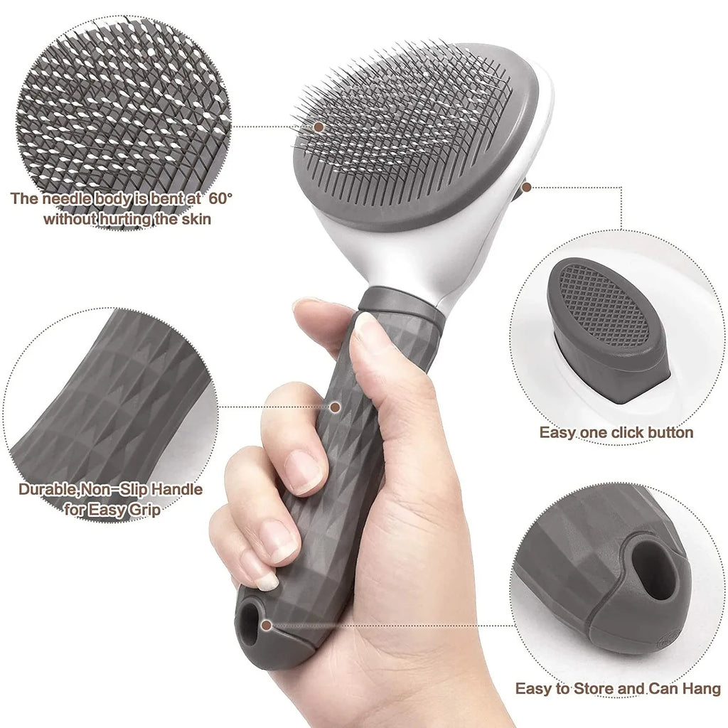 Self-Cleaning Pet Slicker Brush — Dematting Comb for Dogs & Cats