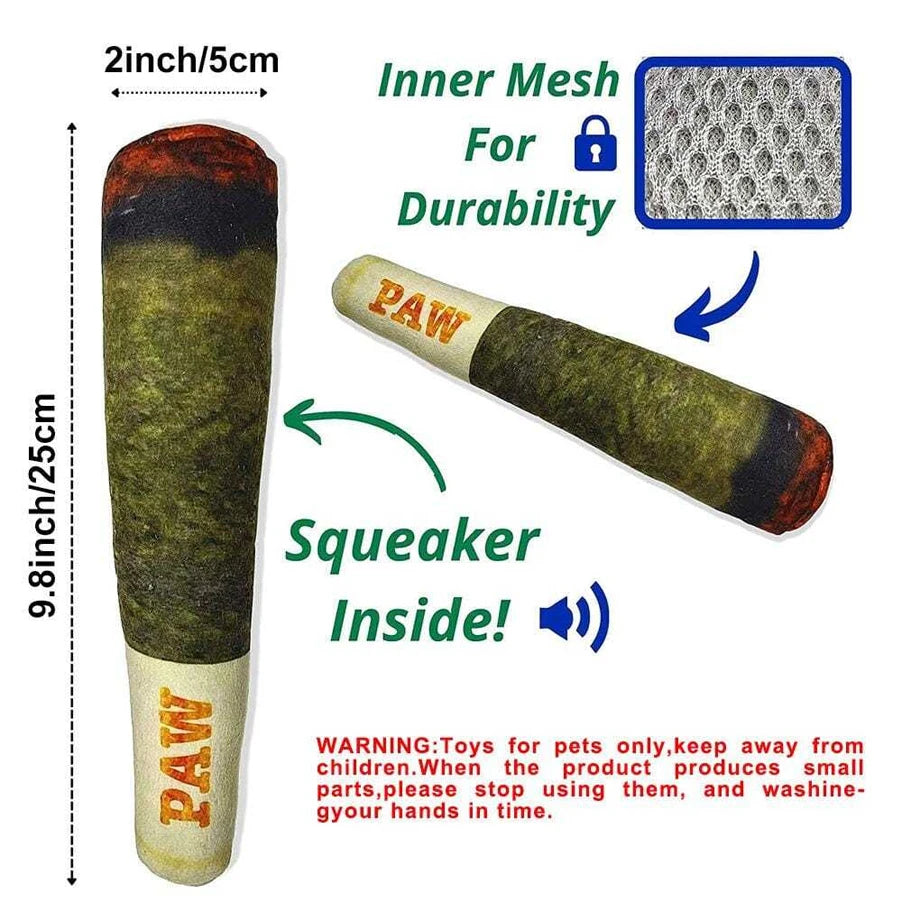 Cigar Squeaky Plush Dog Toy — Funny Interactive Chew Toy for Small & Medium Dogs
