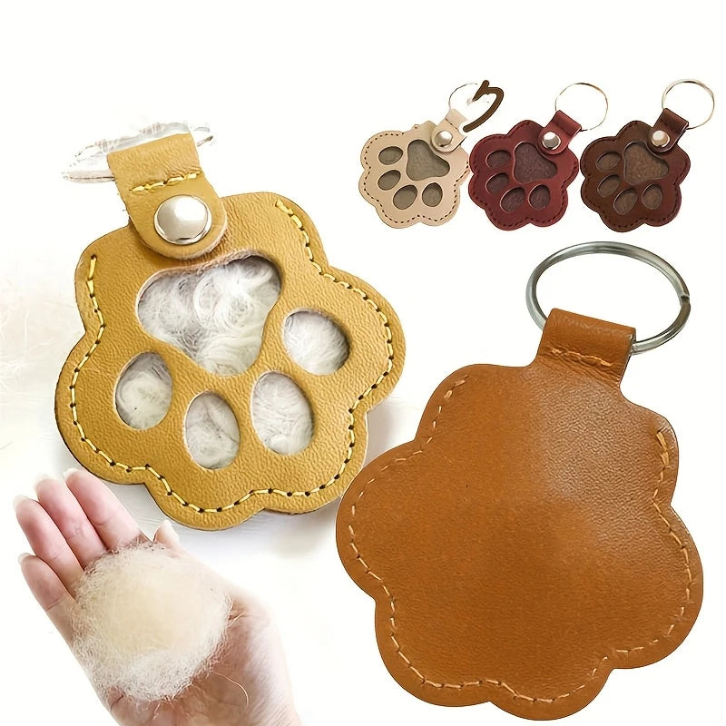 Pet Hair Memorial Keychain — PU Leather Keepsake Locket for Cat & Dog Fur