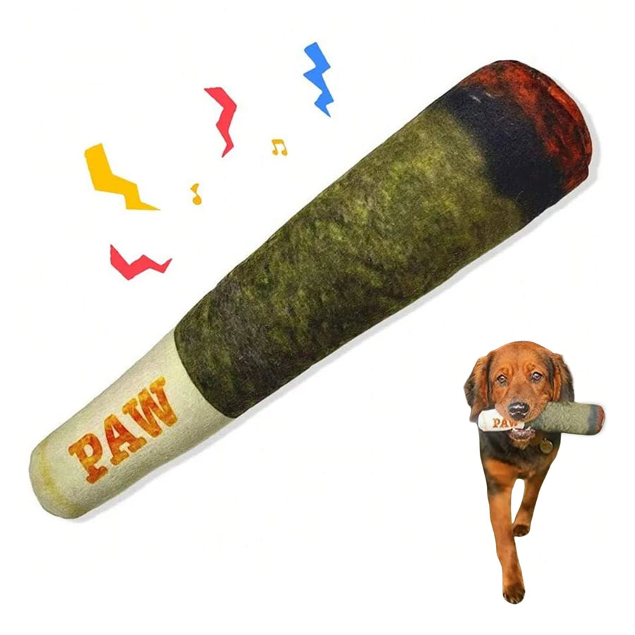 Cigar Squeaky Plush Dog Toy — Funny Interactive Chew Toy for Small & Medium Dogs