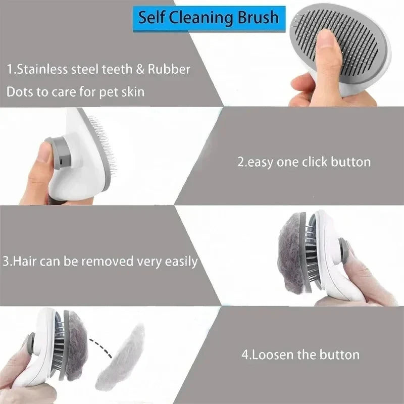 Self-Cleaning Pet Slicker Brush — Dematting Comb for Dogs & Cats