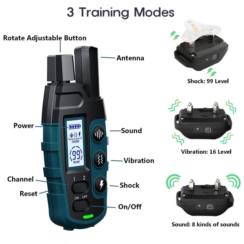 Remote Dog Training Collar — 1000M Range, Waterproof, Shock & Vibration for 2 Dogs