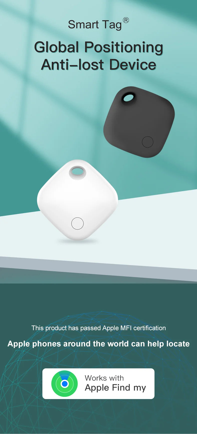 Smart AirTag Tracker – GPS Pet & Child Tracker for Apple Find My, Mini Smart Tag