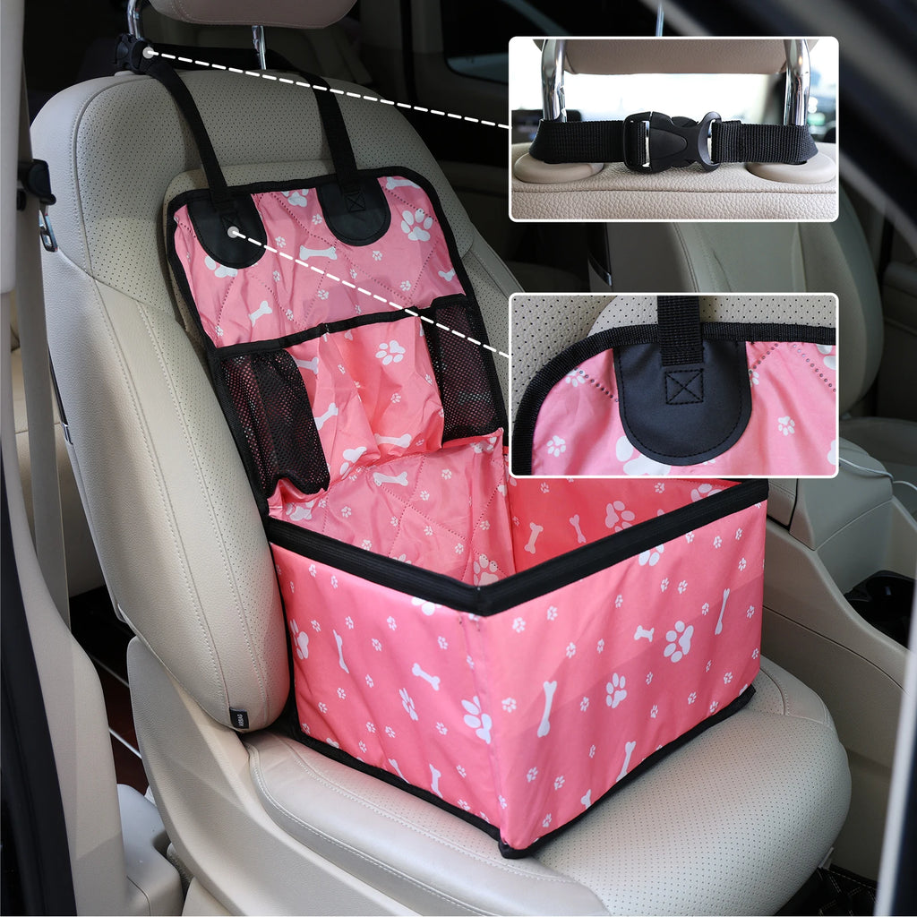 Pet Car Seat with Storage Pockets — Non-Slip Travel Seat Cover for Small & Medium Dogs
