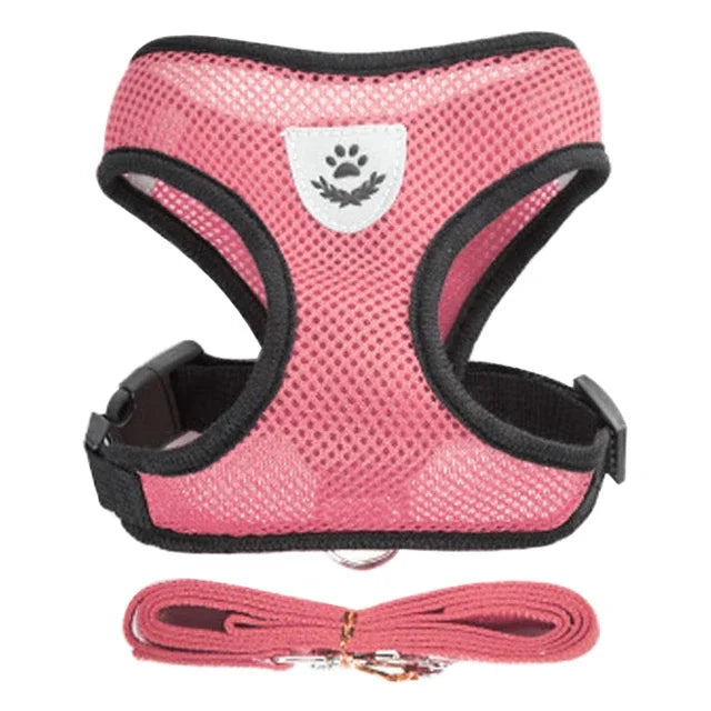 Adjustable Pet Harness Vest with Leash — Soft Reflective Harness for Cats & Small Dogs