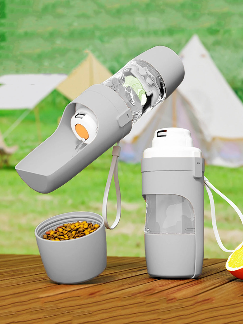 Portable Pet Water Bottle with Food Storage — 2-in-1 Travel Feeder for Dogs & Cats