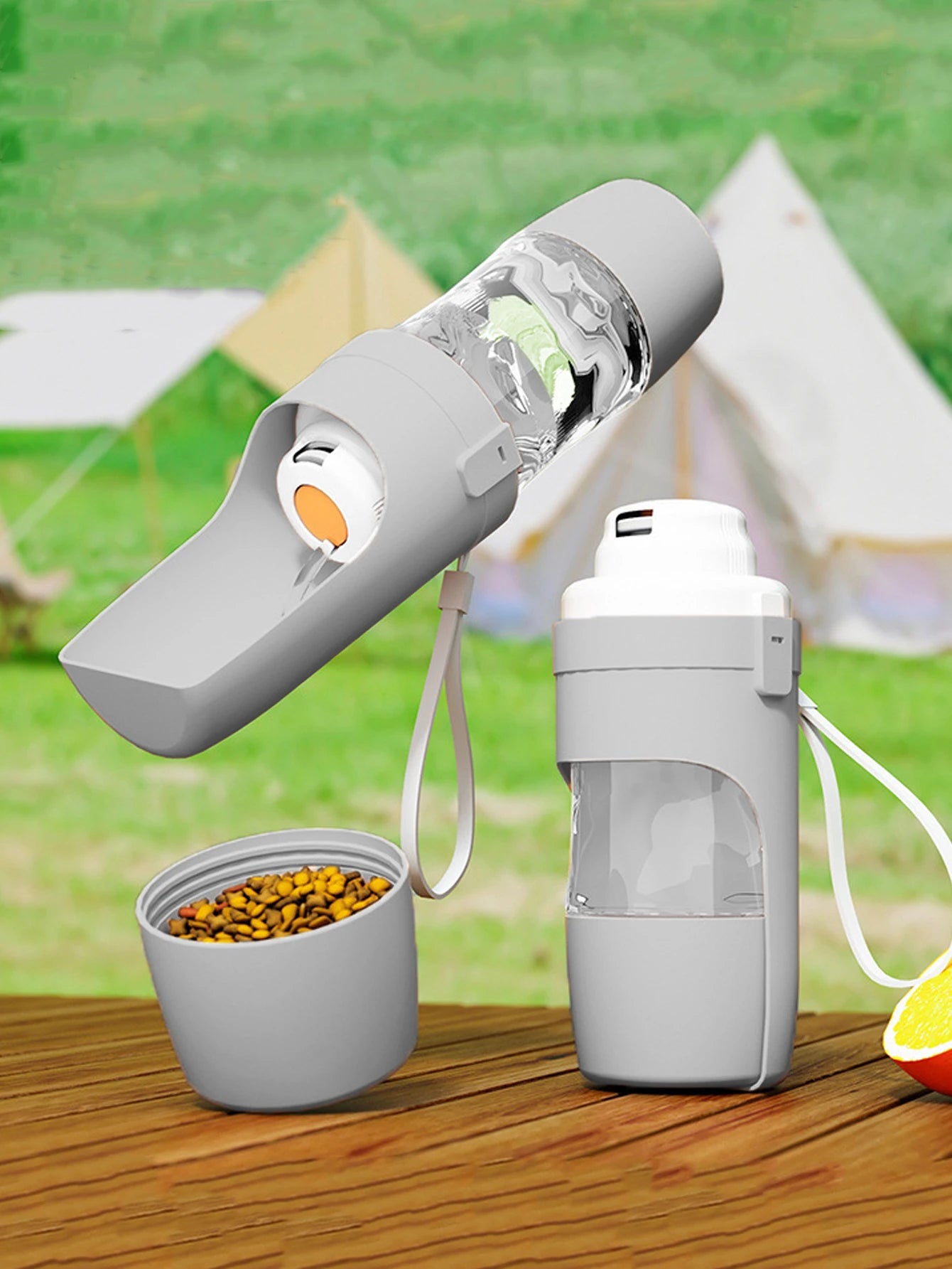 Portable Pet Water Bottle with Food Storage — 2-in-1 Travel Feeder for Dogs & Cats