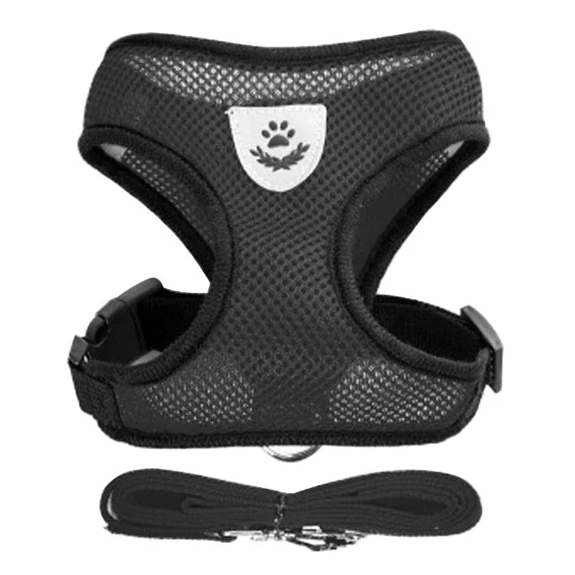 Adjustable Pet Harness Vest with Leash — Soft Reflective Harness for Cats & Small Dogs