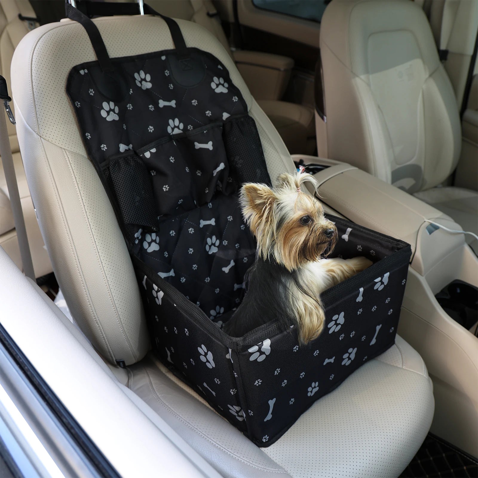 Pet Car Seat with Storage Pockets — Non-Slip Travel Seat Cover for Small & Medium Dogs