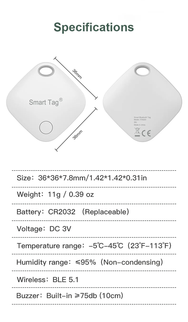 Smart AirTag Tracker – GPS Pet & Child Tracker for Apple Find My, Mini Smart Tag